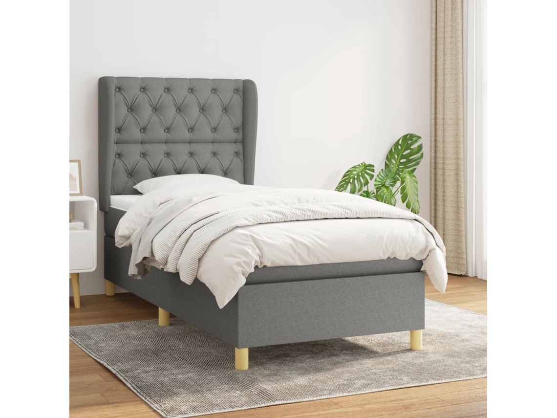 Cama Com Molas/colchão 80x200 Cm Tecido Cinzento-escuro