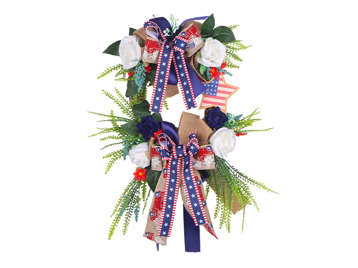 Guirlanda Artificial De 55cm Para Porta Na Decoração De Dia Da Independência Americana - Laxiscreed