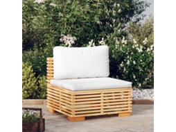 Vidaxl Sofá De Centro P/ Jardim C/ Almofadões Cor Creme Teca Maciça