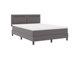 Cama Box Com Colchão  Em Cinza - Vidaxl, Couro Sintético (140x200 Cm)