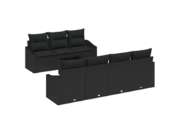 Conjunto 8 Sofá De Jardim Vidaxl Preto Vime Pe (55 X 55 X 37 Cm)