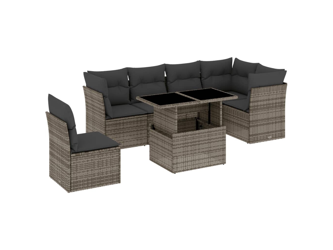 Conjunto de 7 Sofás para Jardim com Almofadões Vime Pe Cinzento MAISON EXCLUSIVE (7 pcs)