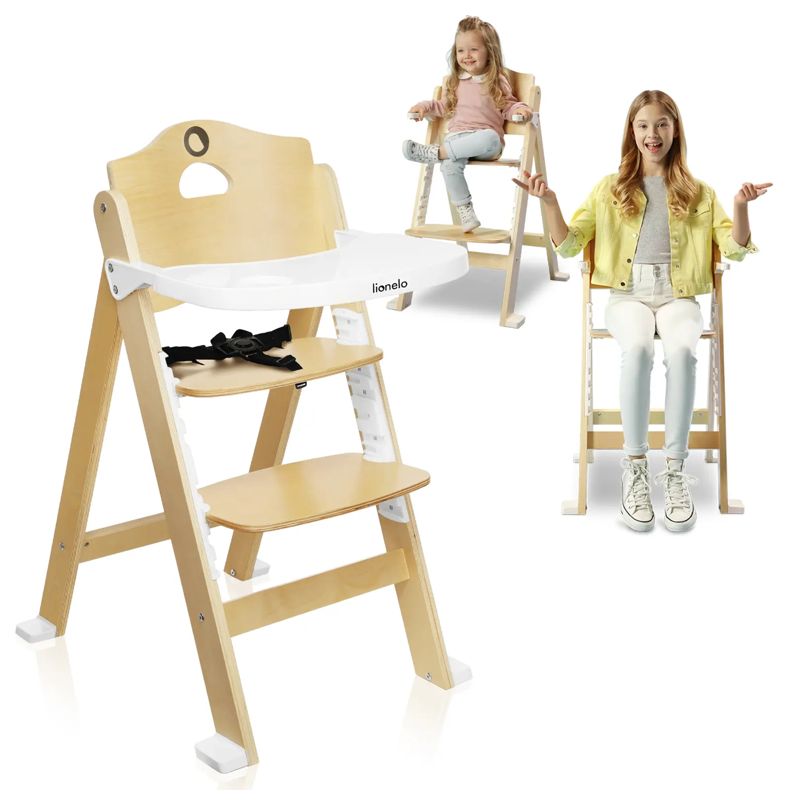 Cadeira De Alimentação Lionelo Floris 3em1 – Cadeira Infantil Até 40kg – Assento E Apoio Para Os Pés Ajustáveis Em 4 Posições – Madeira De Bétula