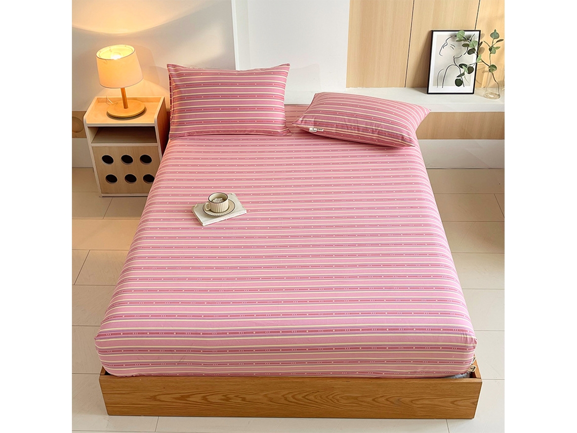 Lençol Elástico, 150*200cm, Tecido De Algodão Cru, Bolso Profundo De 30cm, Estilo Casa De Campo,para Meninas E Mulheres. Rosa Hexinyigjly