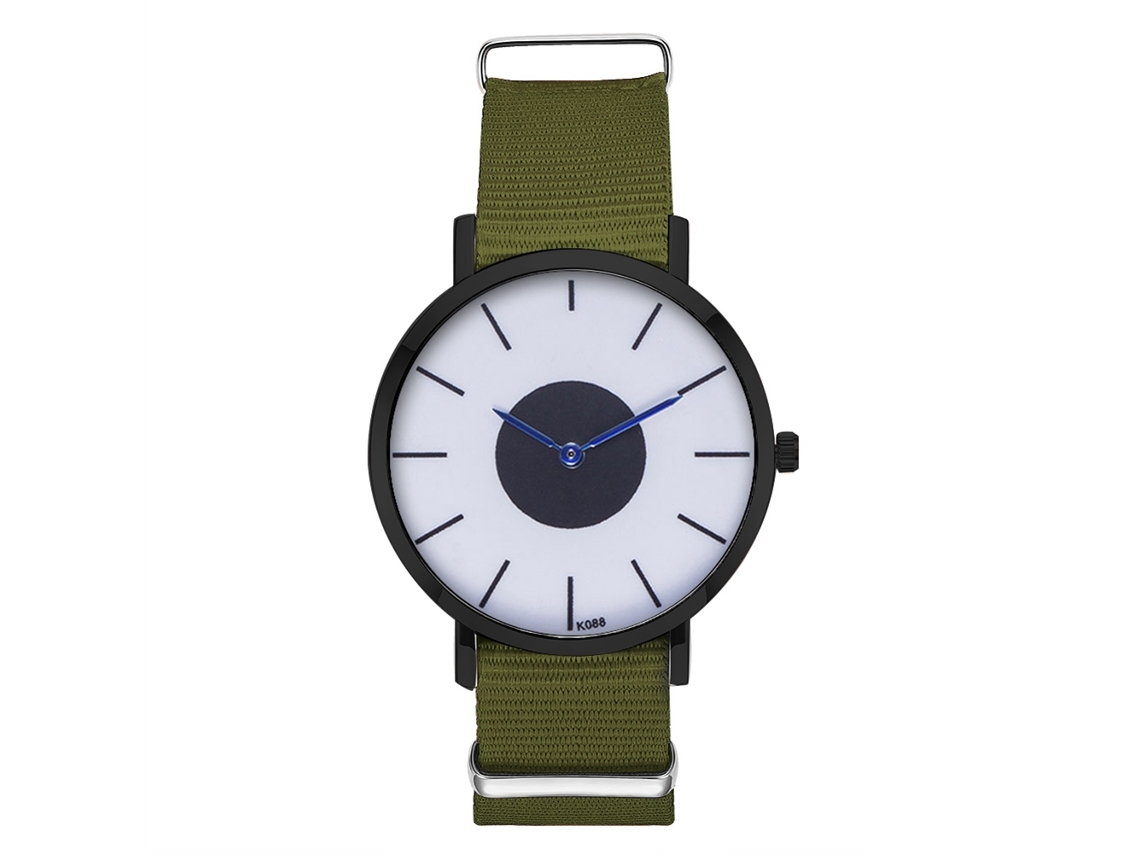 Relógio masculino casual e estiloso com pulseira de nylon, mostrador redondo e movimento de quartzo (verde militar).