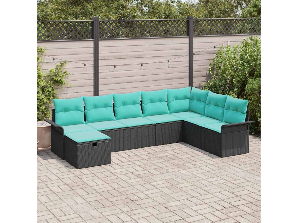 Vidaxl Conjunto de Sofá de Jardim 8 Pcs Preto Rattan Sintético