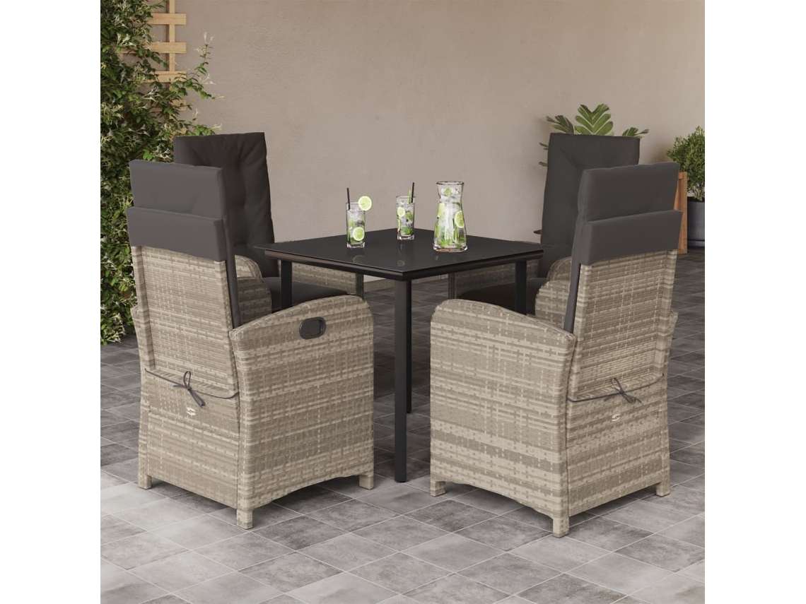 Vidaxl 5 Pcs Conjunto De Jantar P/ Jardim C/ Almofadões Cinzento Claro