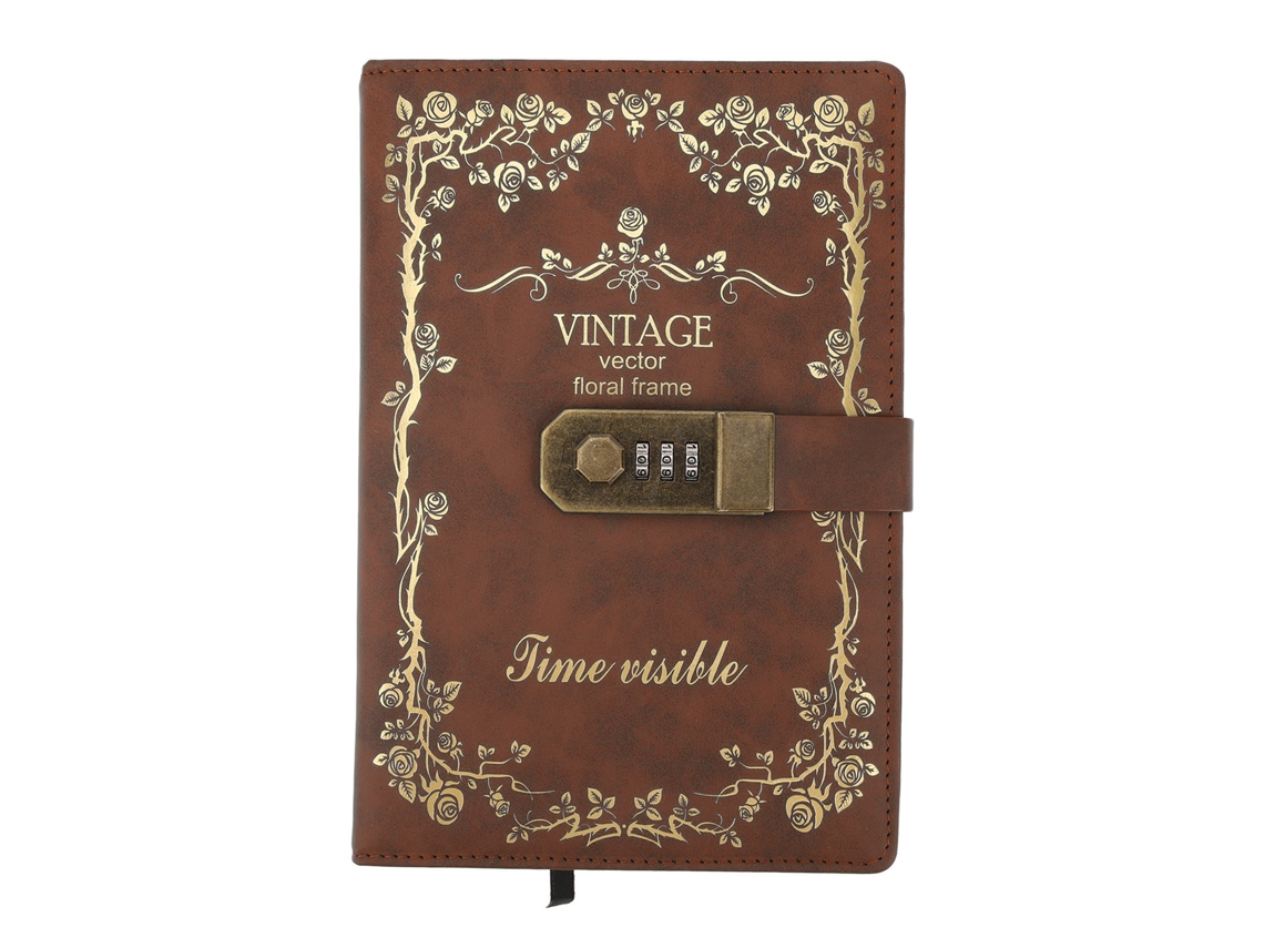 Libro de Contraseñas Diario Con Candado Estilo Europeo Vintage Portátil Exquisito para Escribir Café