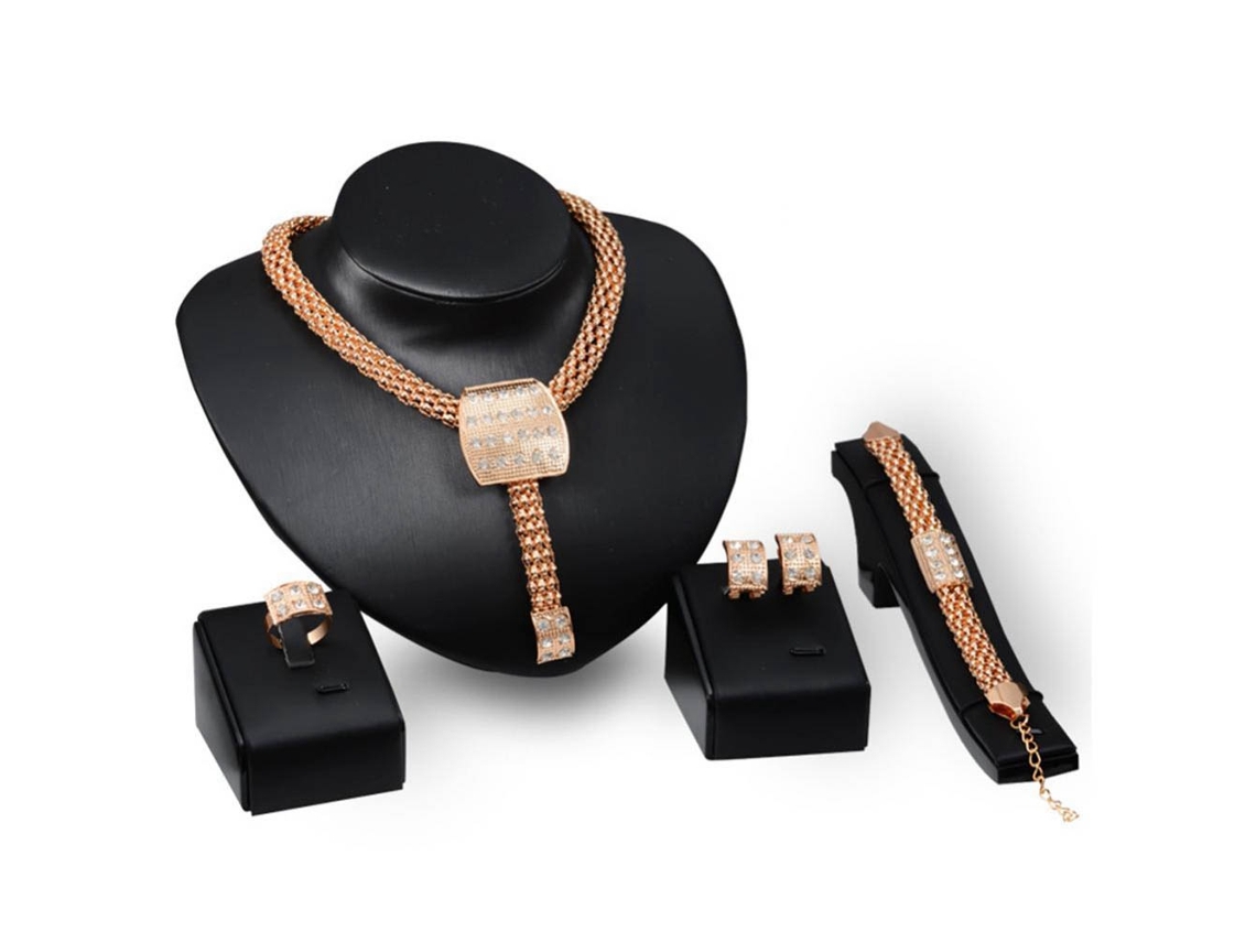 Conjunto De Joias Feminino Liga Zircão Estilo Europeu Colar Brinco Anel Pulseira