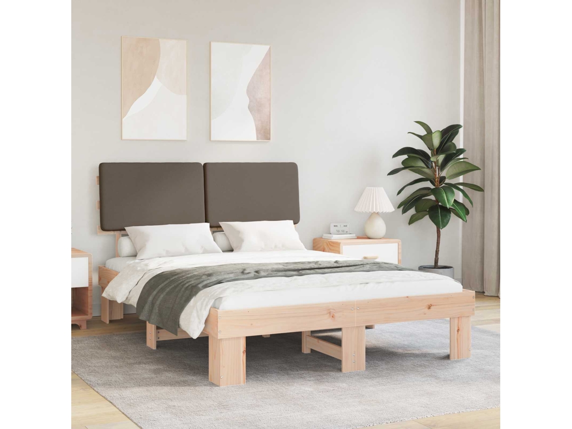 Vidaxl Estrutura De Cama Com Cabeceira Estofada Cinzento-acastanhado