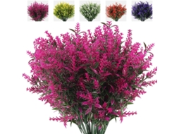 9 Buquês de Flores Artificiais, Plantas para Exterior, Flores de Lavanda Resistentes a Uv, Arbustos de Plástico, Vermelho e Roxo AQUAFORGE