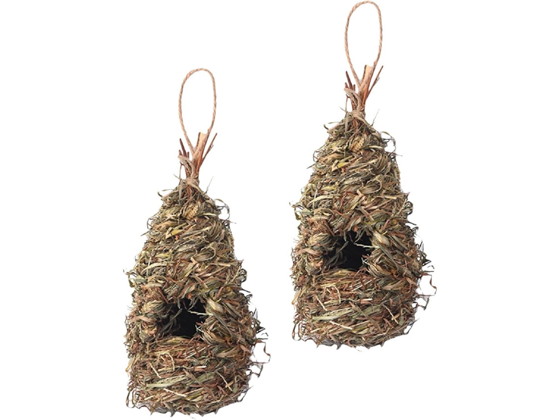Kit de 2 Casinhas de Pássaros Inoomp Feitas À Mão com Grama Natural,s Às Intempéries, para Pendurar no Jardim e Dentro CHABERLU