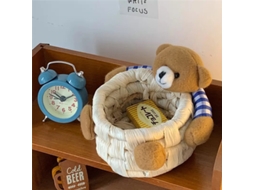Cesto de armazenamento urso cartoon fofo em palha para mesa escritório quarto S/MARCA