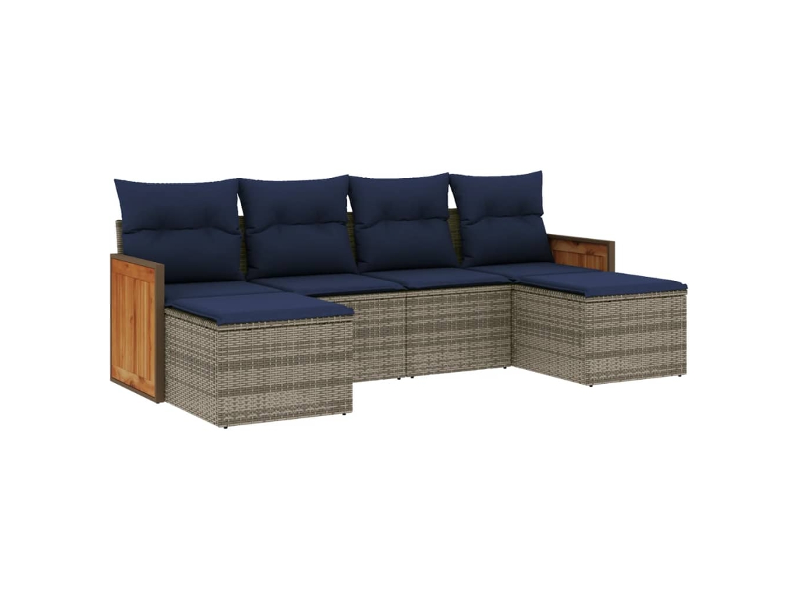 Conjunto de Sofá de Jardim, 6 Peças, Almofadas, Rattan Cinza MAISON EXCLUSIVE