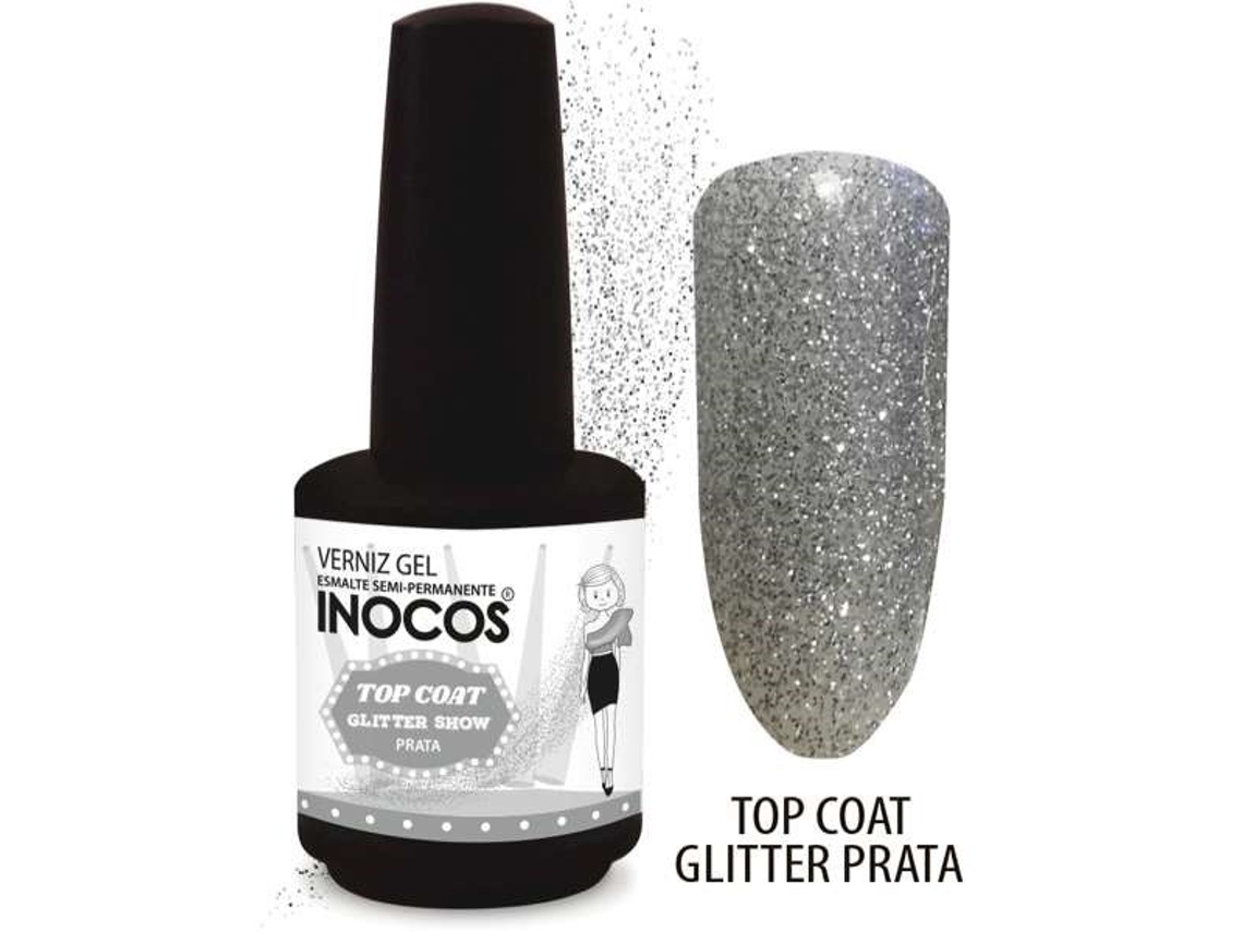 Verniz de Gel INOCOS Top Coat Glitter Prata (15 ml)