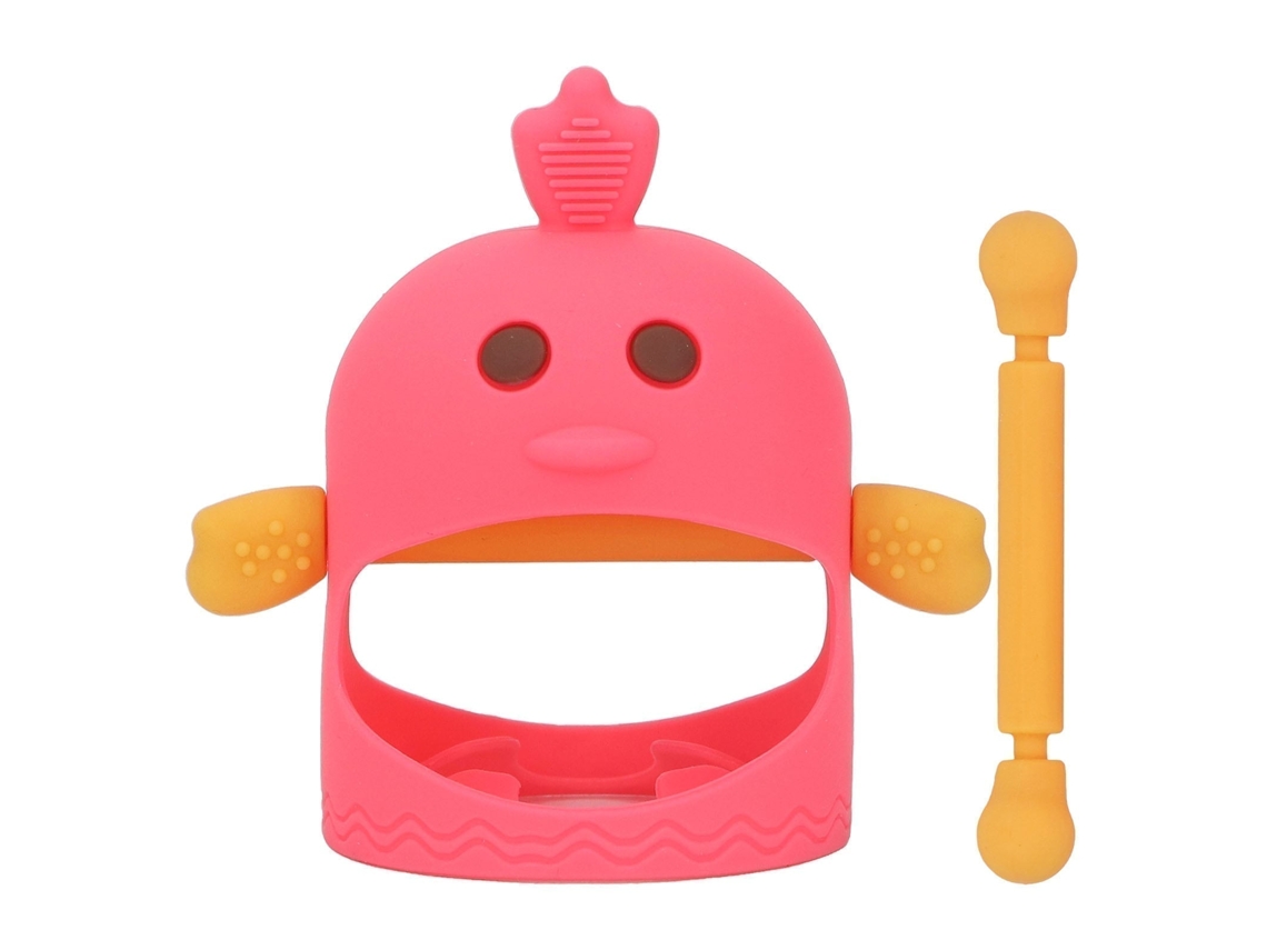 Primerox chupeta Mão Silicone Pintinho Cute Mordedor Bebê 2 Hastes Dia Noite Vermelho Melancia