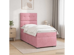 Vidaxl Cama Box Spring Com Colchão Rosa 90 X 200 Cm Veludo