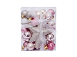 Conjunto de Caixa de Presente com Estrela de Árvore de Bola de Natal Ouro Rosa Rosa AURUM