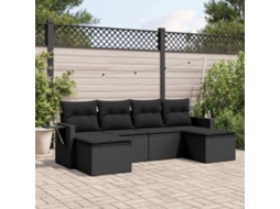 Vidaxl 6 Pcs Conjunto Sofás De Jardim C/ Almofadões Vime Pe Preto