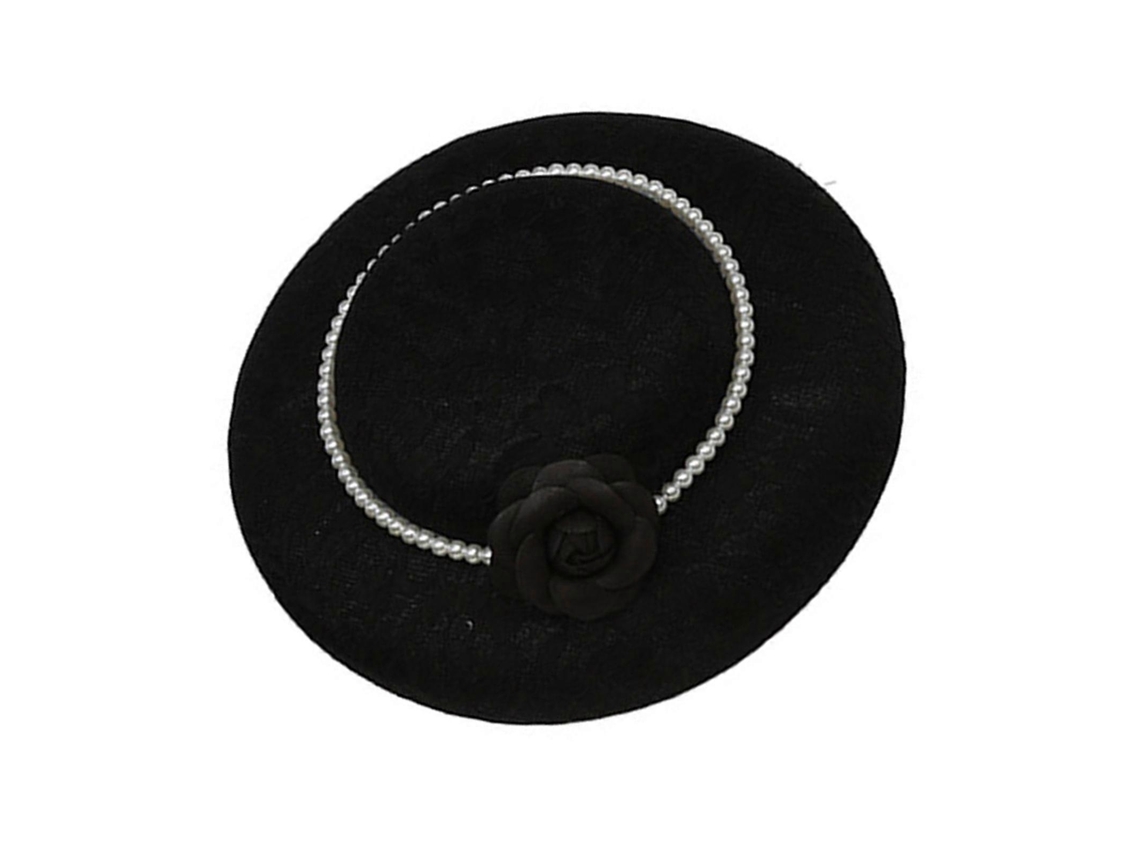 Chapéu Balde De Linho Com Pérolas E Flor Preto, Para Casamentos E Eventos--black