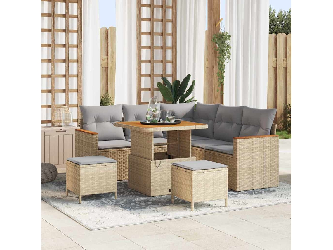 Vidaxl Conjunto De Sofá De Jardim 8 Unid. 5-número De Lugares Bege