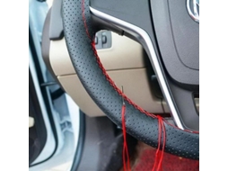 Capa de volante de carro faça você mesmo em couro macio 37-38cm Acessórios internos Linha Agulha Preto e Vermelho