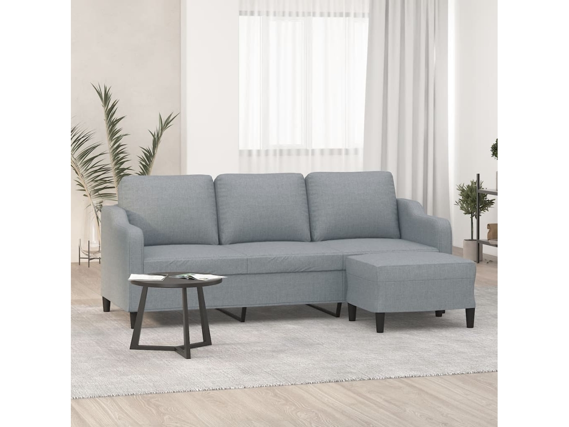 Vidaxl Sofá De 3 Lugares Com Apoio De Pés 180 Cm Tecido Cinzento-claro