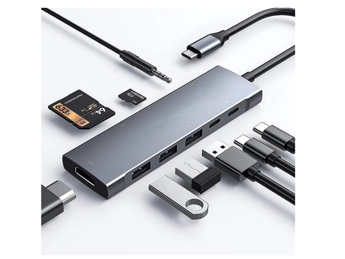 Adaptador Multiporta De Hub Usb C Hub Usb C 9 Em 1 Com 4k A 30 Hz Cinza
