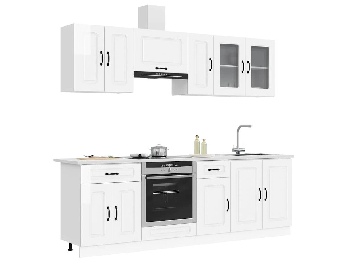 Vidaxl 8 Peças Armário De Cozinha Conjunto Kalmar Branco Brilhante