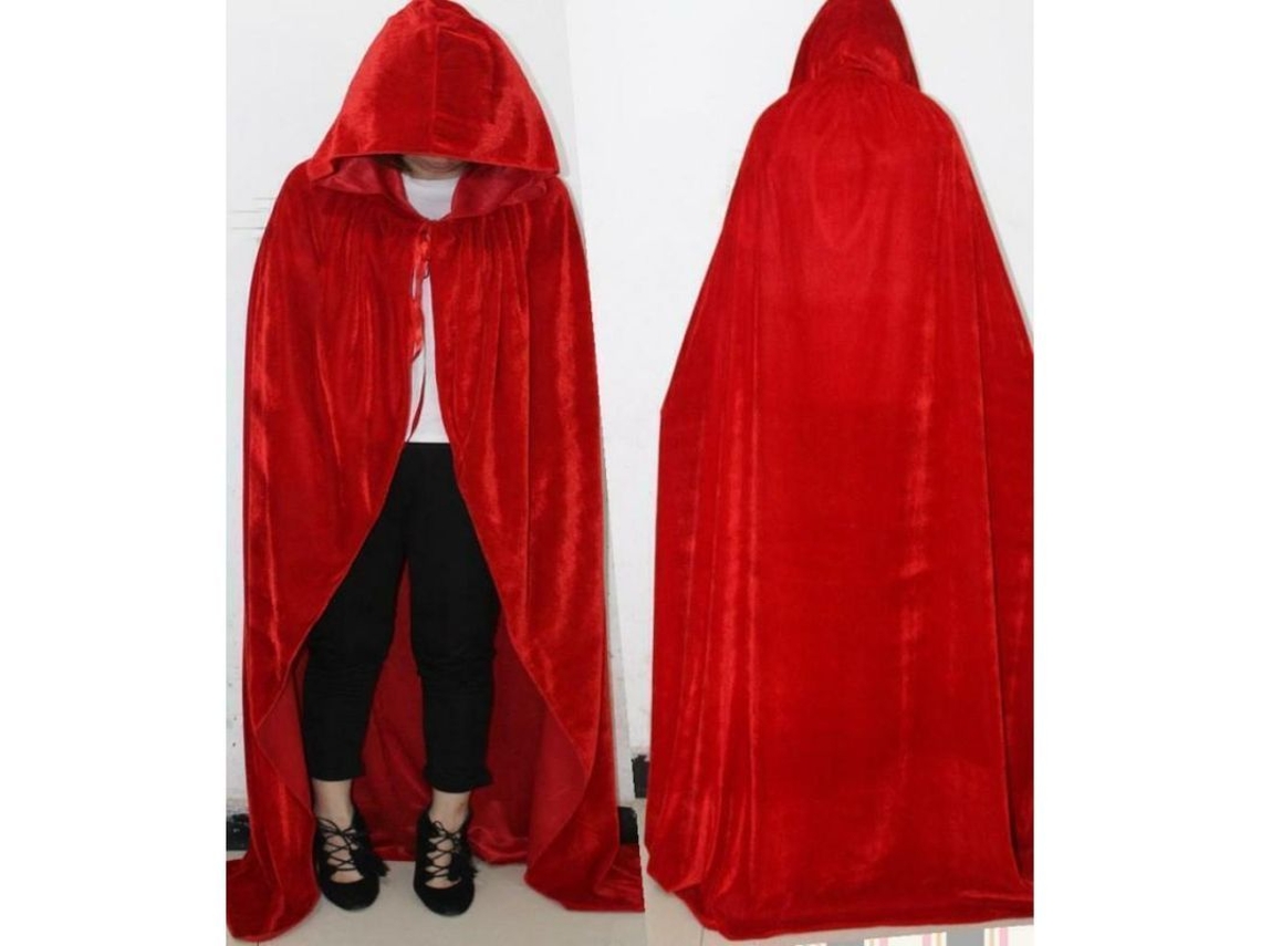 Rebe-capa Mágica Medieval Com Capuz Largo Para Fantasia De Halloween Bruxa Mago Vampiro Tela Velvet 170cm 170cm Capa Roja