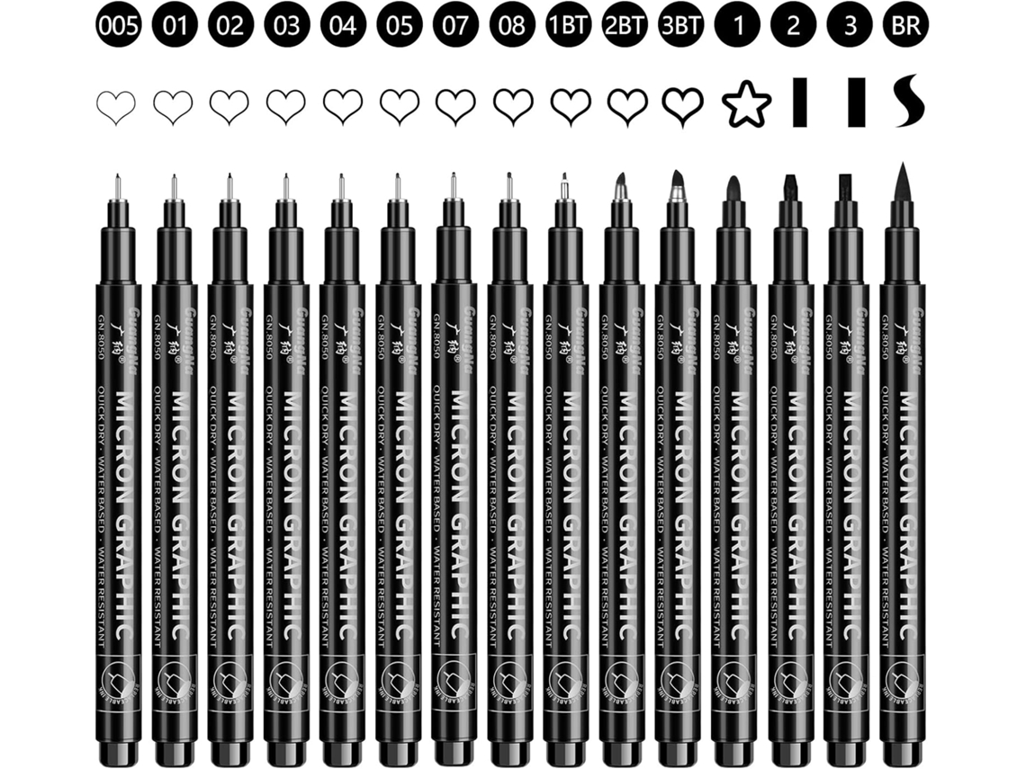 Canetas de Ponta Fina Pretas, Pacote com 15 Unidades, Adequadas para Desenho Técnico Artístico, Miniliner e Lápis de Cor AQUAFORGE