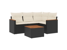 Conjunto de 5 Sofás de Jardim com Almofadões Vime Pe Preto MAISON EXCLUSIVE (5 pcs)