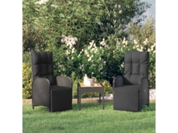 Vidaxl Poltronas Reclináveis Exterior C/ Almofadões 2pcs Vime Pe Preto