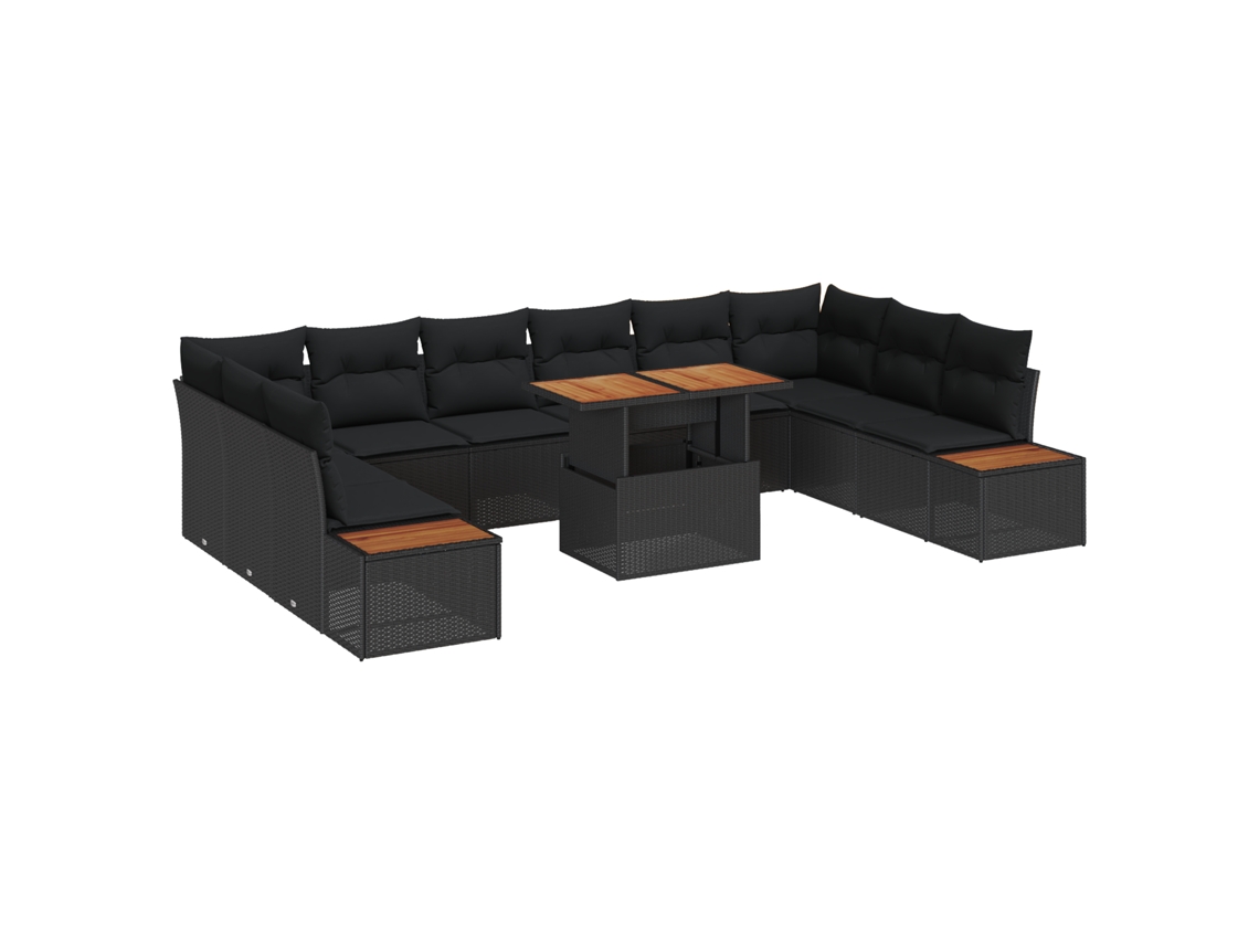 Conjunto 11 Conjunto De Sofá De Jardim Vidaxl Preto Vime Pe (100 X 55 X 73 Cm)