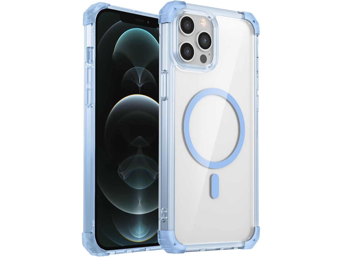 Capa Transparente Magnética Anti-queda Com Quatro Cantos Para Iphone 12 Pro Max, Protetora Fina E Resistente A Impactos, Azul