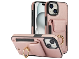 Suporte Casa Ouro Para Iphone 15 Pele Sintética Com Porta-cartões Rosa