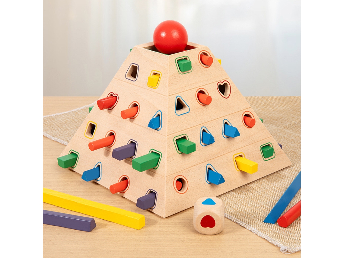 Brinquedo Educativo Infantil Em Madeira Com Encaixe De Formas Em Pirâmide E Blocos Geométricos Para Aprendizagem Precoce Hexinyigjly