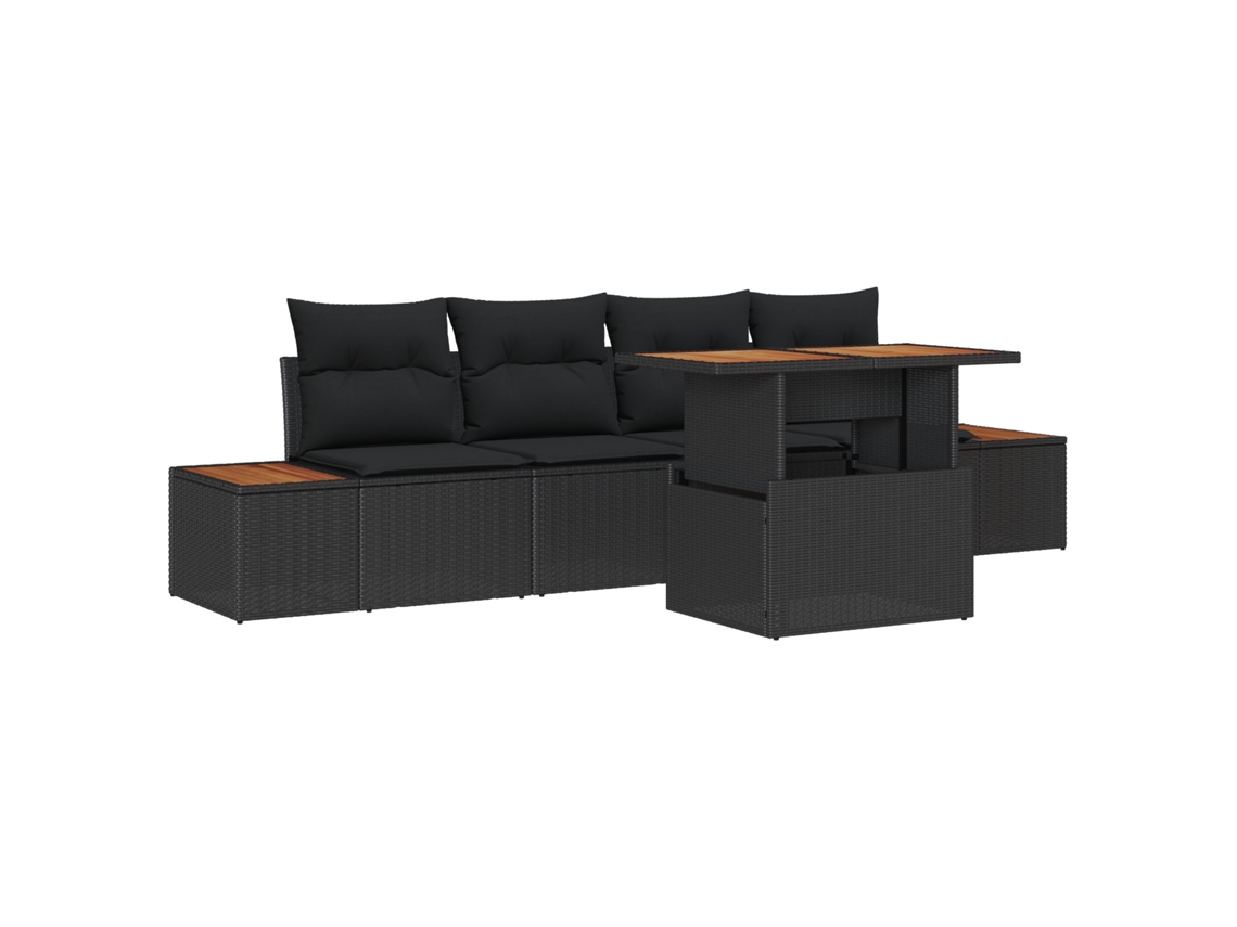 Conjunto 5 Conjunto De Sofá Modular Vidaxl Preto Vime Pe (100 X 55 X 73 Cm)