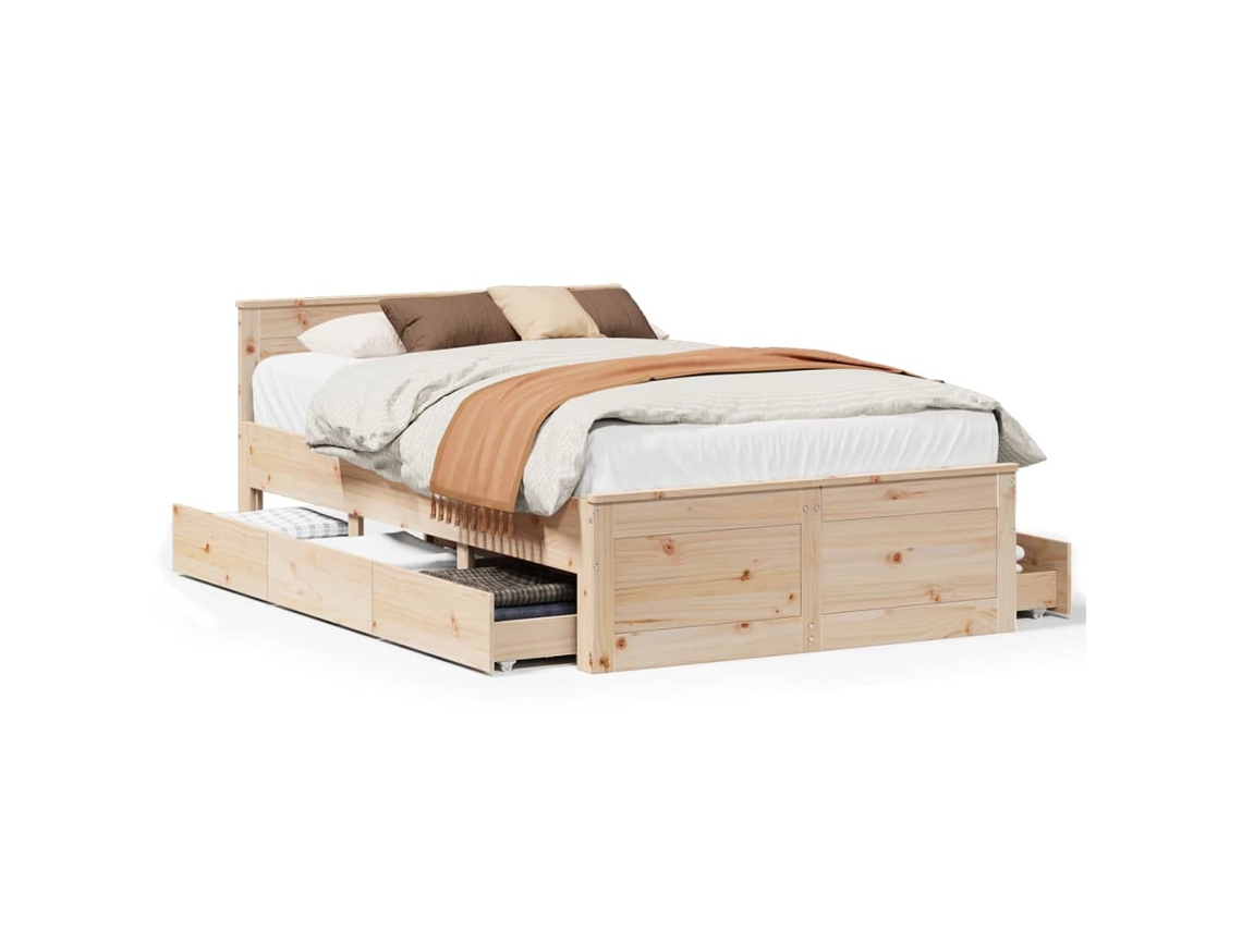 Bed Frame, Bed Frames Vidaxl Marrom Madeira De Pinho (135 X 190 Cm)