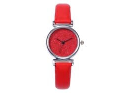 Relógio de Pulso Feminino Casual Moda com Pulseira Pu e Movimento de Quartzo Vermelho