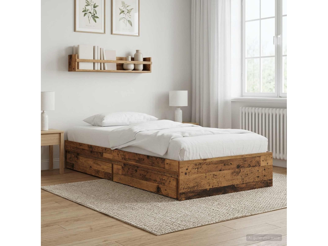 Vidaxl Estrutura De Cama Com Armazenamento Madeira Antiga 80 X 200 Cm