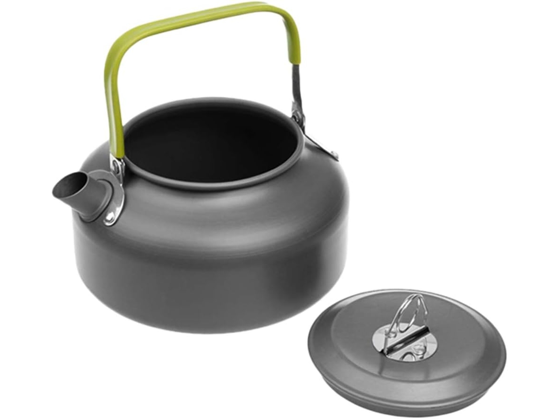 Chaleira Camping 0,8l Verde Cinza Com Alça De Silicone