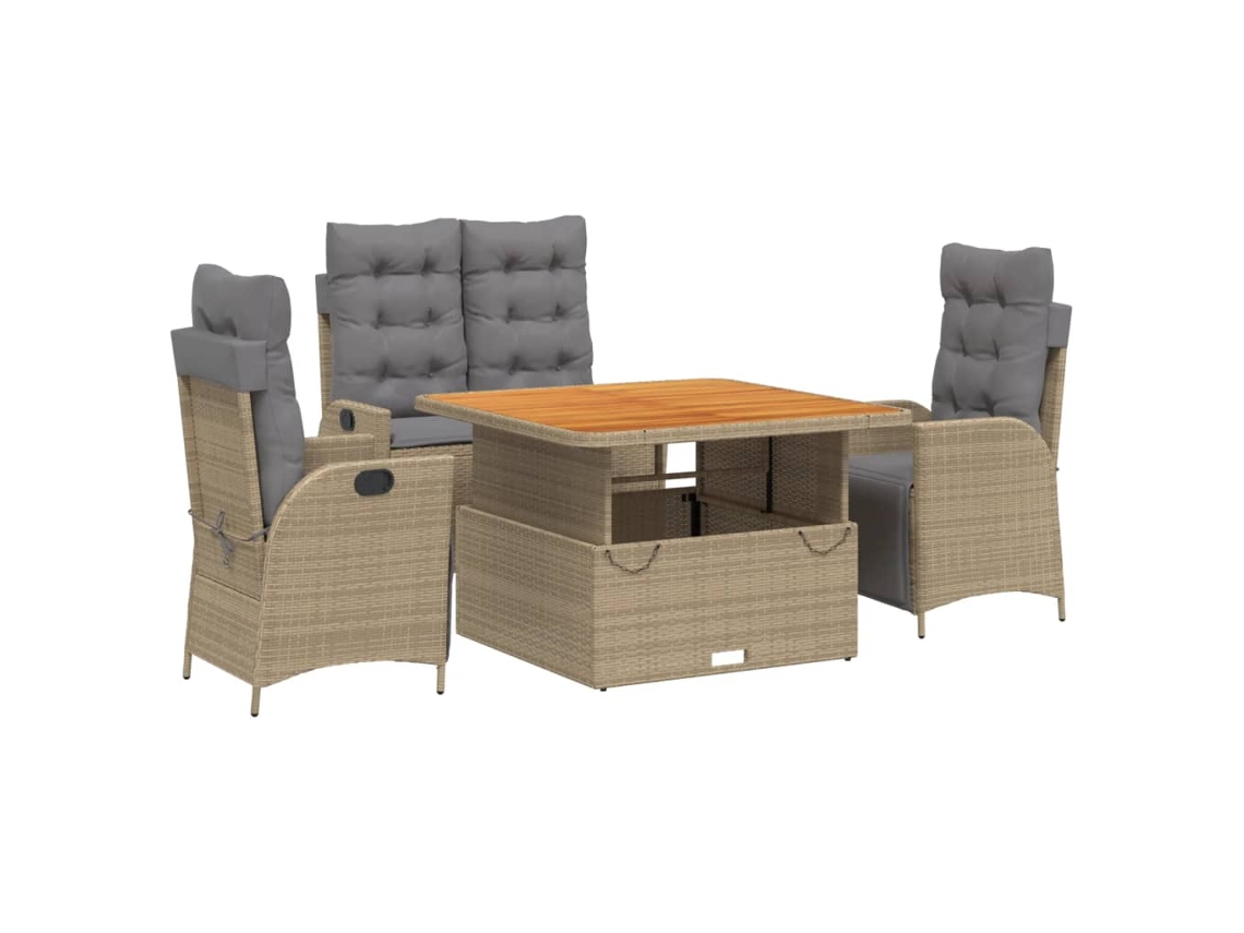 Garden Dining Set, Garden Dining Sets Vidaxl Bege Rattan / Vime (mesa Com 110 Cm De Comprimento)