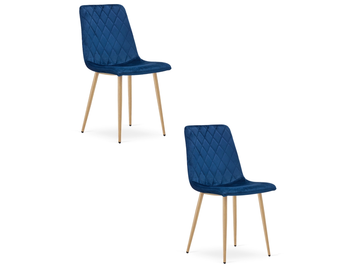 Cadeira De Jantar Conjunto De 2 Peças Turim Assento Azul Marinho, Pés Na Cor Madeira, Assento De Veludo, Formato Ergonômico