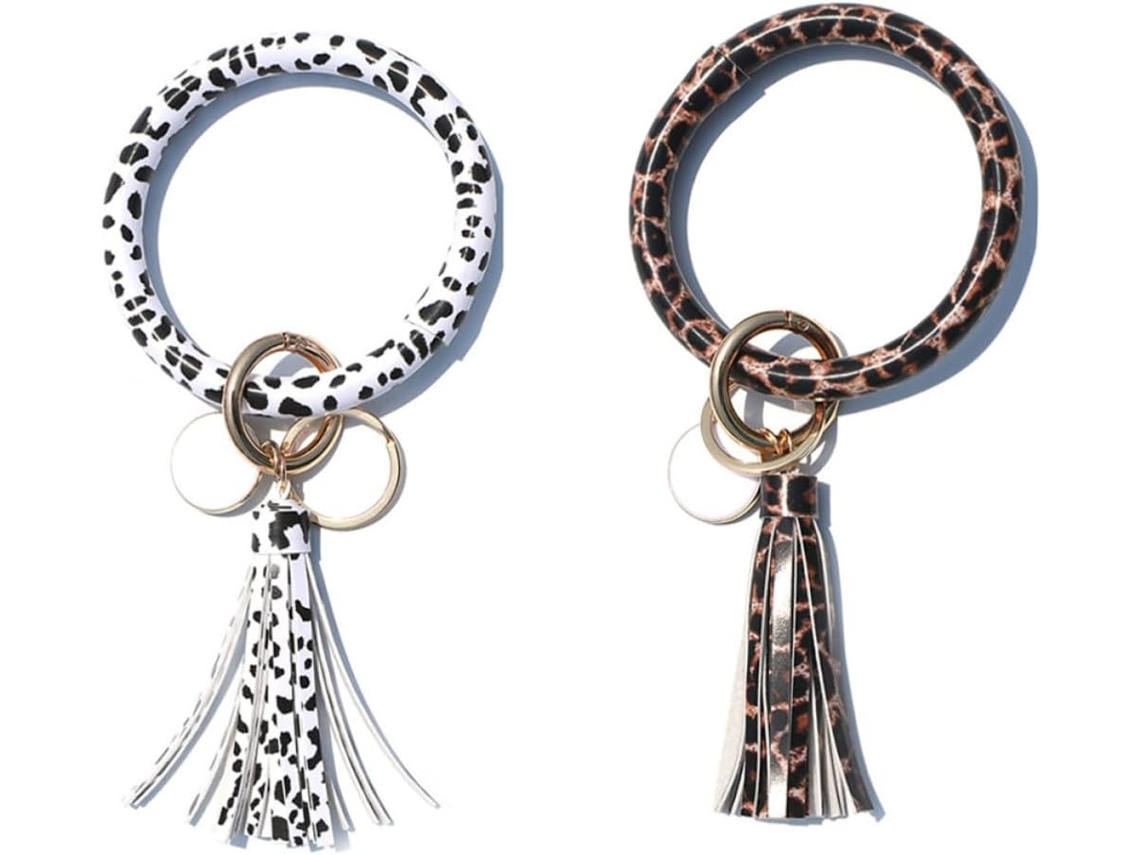 Chaveiro Com Pulseira De Couro Pu Com Estampa De Leopardo, Acessório