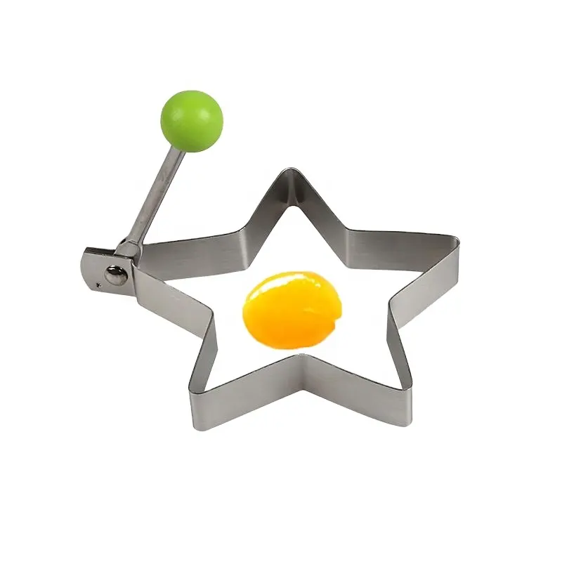 Anel Para Fritar Ovos Em Aço Inoxidável Formato De Estrela Com Cabo Redondo Verde Claro, Ideal Para Preparar Ovos