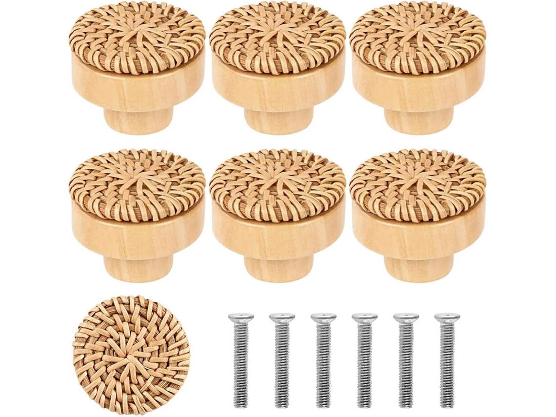 Conjunto De 14 Puxadores Vintage Rattan Para Armários E Gavetas Móveis