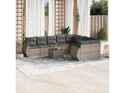 Vidaxl 10 Pcs Conj. Sofás Jardim Com Almofadões Vime Pe Cinzento-claro