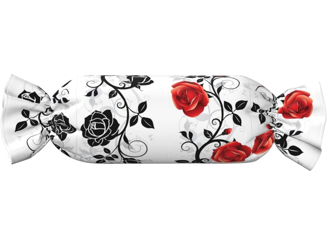 Almofada Cilíndrica Formato de Doce com Estampa Floral Rosa e Folhas Primavera 100 % Poliéster Ideal para