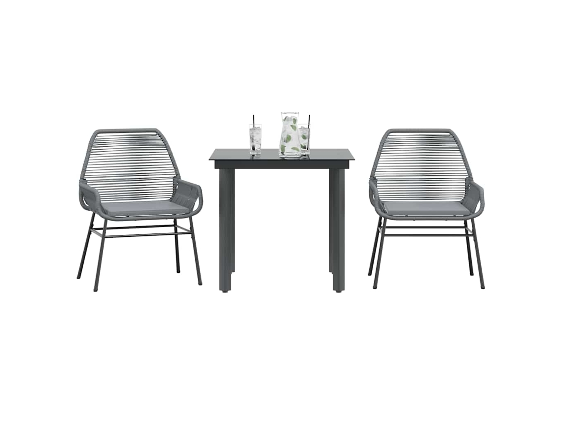Vidaxl Conjunto Jantar Jardim 3 Peças Almofadas Vidro Vime Cinzento Pe